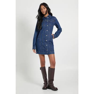 boohoo Dames Hoge Westerse Denim Minijurk | Indigo | Maat: 6