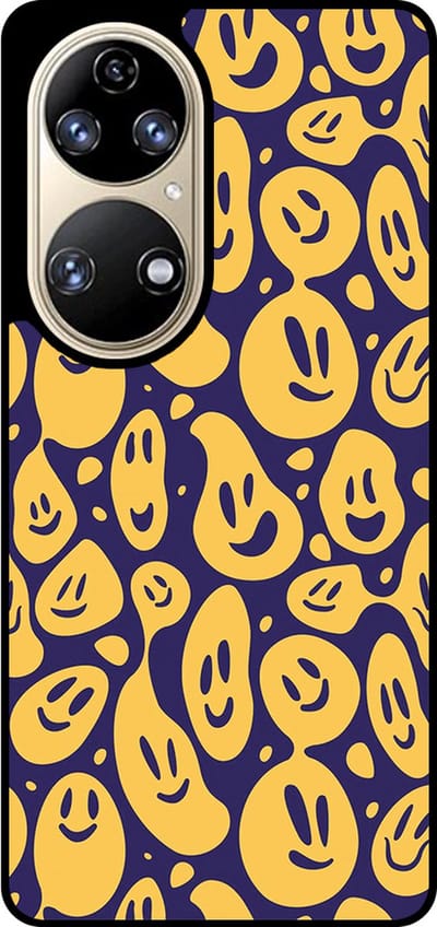 Smartphonica Telefoonhoesje Geschikt voor Huawei P50 met smiley opdruk - TPU backcover case emoji design - Paars Geel geschikt voor Huawei P50