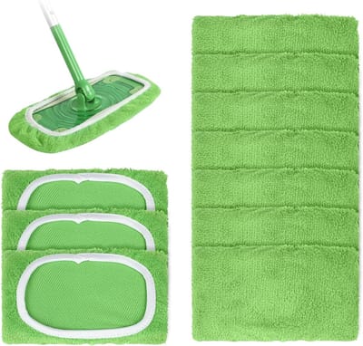 Set van 10 Herbruikbare Vochtige Vloerdoeken voor Swiffer, Ideaal voor Houten Vloeren en Diverse Oppervlakken, Geschikt voor Nat en Droog Moppen (Groen, 25,5 x 11,5 cm)