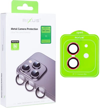 Rixus Metal Shield Camera Tempered Glass For Apple iPhone 11 Red