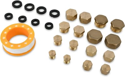 16 stuks blindstopdoppen voor waterleidingen, binnen- en buitendraad, messing zeskant, 1/8 1/4 1/2 3/8 inch, schroefdraadkappen voor tuin en irrigatie