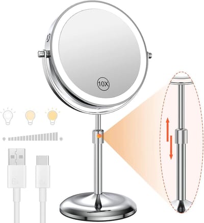 Make-up spiegel 7 inch - verstelbaar en 10x vergroting - 3 kleur lichtinstellingen - ideaal voor dames en meisjes - ShopVlot