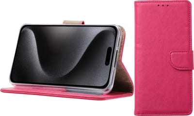 BixB Hoesje Geschikt voor iPhone 15 Pro – portemonnee bookcase met pasjeshouder - Roze