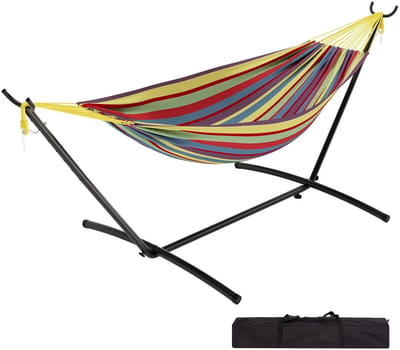 HHHK - Hangmat met Standaard - 2 Peroons - Draaggewicht 225 kg - 280x110x100cm - Stalen Frame - Inclusief Opbergtas - Kleurrijk