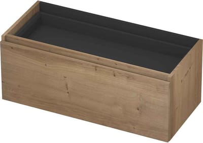 INK - Onderkast 1L met Binnenlade Greeploos Houten Keerlijst Fineer Zonder Sifonuitsparing in Binnenlade - 1000x450x400 Mm - Ash Grey Fineer