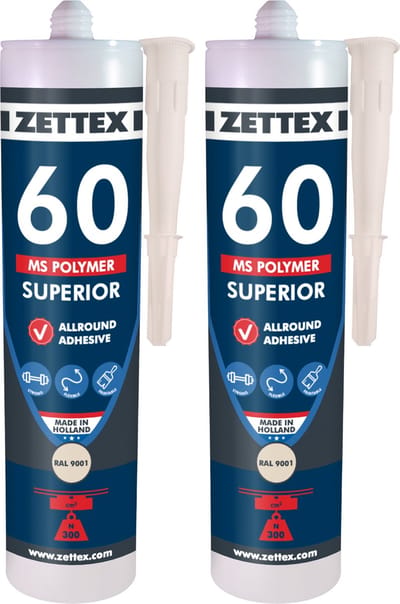 Zettex MS 60 Polymeerkit Superior - Montagekit – Lijmkit – Afdichtkit - Binnen & Buiten - 2x290ml – RAL 9001