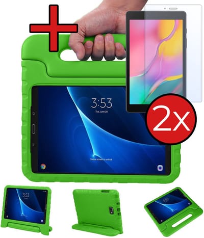 Hoesje - Geschikt voor Samsung Galaxy Tab A 10.1 (2016) - Met 2x Screenprotector - Kinderhoes - Shockproof Bumper - Kidsproof Case - Tablethoes - Kinder Hoes Cover - Groen