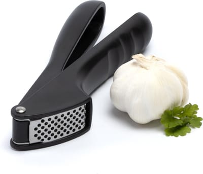 Sareva Knoflookpers Zwart - Knoflookpers voor eenvoudig persen - Handige knoflookpers voor in de keuken - Vaatwasserbestendig - Eenvoudig te reinigen - Kunststof, RVS - 170 x 35 x 60 mm - Keukengerei - Persen & Raspen