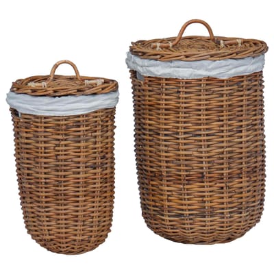 vidaXL - Wasmand - met - deksel - GENDT - 2 - st - Natuurlijk - Bruin - Kubu - Rattan