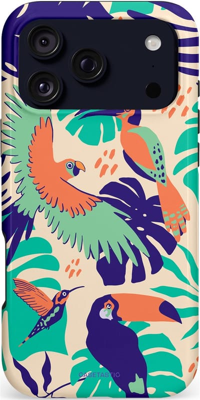 Casetastic hoesje geschikt voor Apple iPhone 17 Pro Max - MagSafe - Dubbellaagse bescherming - Tropische Vogels - Fashion Case - Turquoise Zand Mintgroen Terracotta