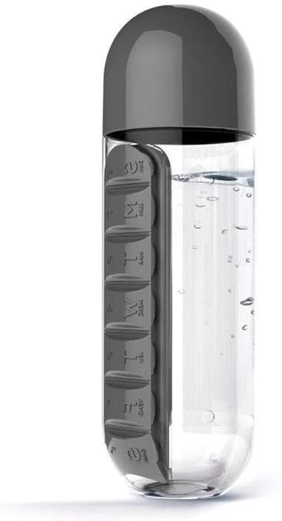2-in-1 Draagbare Waterfles met Pillendoos, Weekdispenser en 600 ml Drinkcapaciteit voor Medicijnen en Hydratatie