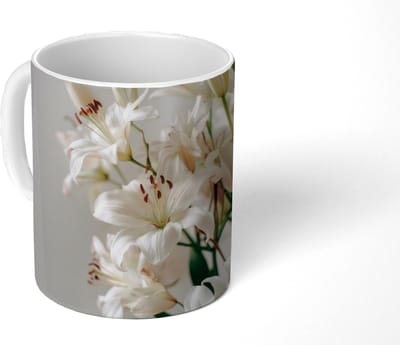 Mok - Koffiemok - Lelies - Boekte - Wit - Meeldraden - Mokken - 350 ML - Beker - Koffiemokken - Theemok