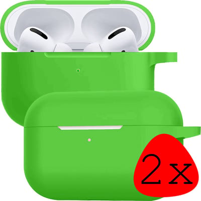 Case - 2 Stuks - Geschikt voor Apple AirPods Pro 2 - Siliconen Hoes met Clip - Silicone Hoesje Cover - Groen