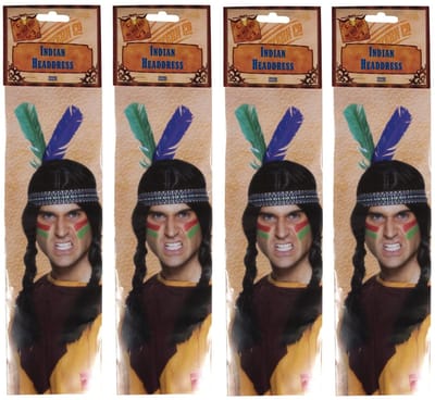 4x stuks indianen verkleed hoofdband met veren - Carnaval spullen