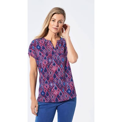 Blouse met tuniekhals - bordeaux / blauw / gedess. - Gr. 40 van Goldner Fashion
