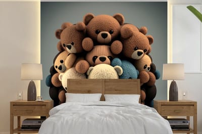 Behang - Fotobehang Teddybeer - Knuffel - Bruin - Design - Jongens - Meisjes - Breedte 240 cm x hoogte 240 cm