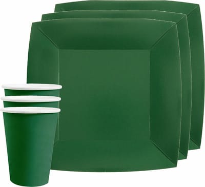 Santex feest/verjaardag servies set - 10x gebaksbordjes en bekertjes - donkergroen - karton