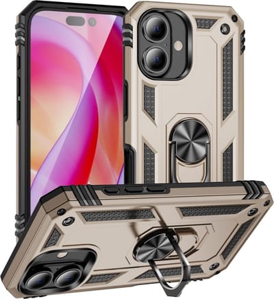 Coverup Hoesje - Geschikt voor iPhone 16 Hoesje - Coverup Ring Kickstand Back Cover - Goud