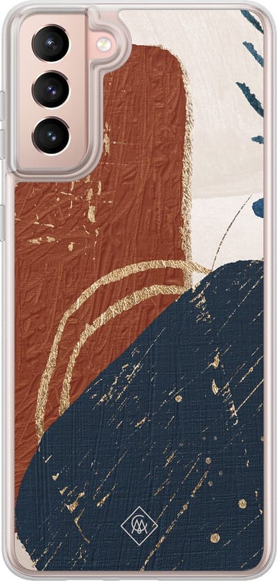 Casimoda® hoesje - Geschikt voor Samsung Galaxy S21 - Abstract Terracotta - 2-in-1 case - Schokbestendig - Geometrisch patroon - Verhoogde randen - Rood, Transparant