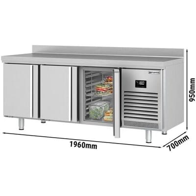 GGM Gastro Tiefkühltisch Premium PLUS - 1960x700mm - mit 3 Türen - mit Aufkantung Zilver