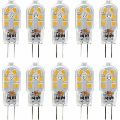 lamp-G4 12V LED-lampen, 2W equivalent aan een 10W halogeenlamp, flikkervrij, 200 lumen, warm wit licht 3000K, 360° stralingshoek, niet dimbaar, verpakking van 10 stuks.