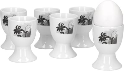 Set van 6 zwarte bloem eierdopjes 6-persoons plantendecor zwart - 6 x eierdopjes