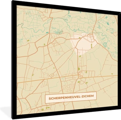 Fotolijst incl. Poster - Plattegrond - Kaart - Stadskaart - Vintage - Scherpenheuvel-Zichem - 40x40 cm - Posterlijst