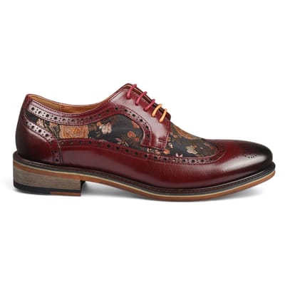 Justin Reess Heren Wijnrode Leren Bloemenprint Brogue Dress Schoenen - Ross