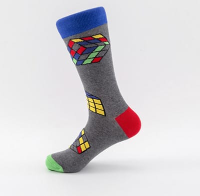 Sokken Heren - grijs - blauw - groen - leuke print cubus - 40 - 46 - cadeau voor hem - geschenk man - Kerst cadeau - vaderdag cadeau - verjaardagscadeau