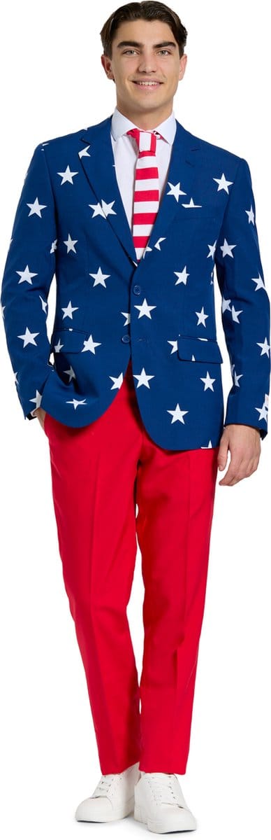 OppoSuits Stars and Stripes - Heren Pak - Carnavalskleding - Amerika Kostuum - Gekleurd - Feest - Maat 48