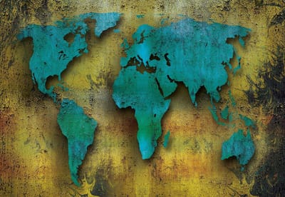 Fotobehang World Map On Wood | XL - 208cm x 146cm | 130g/m2 Vlies