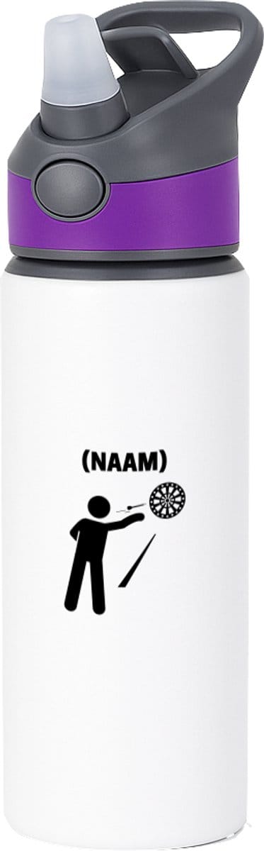 Hacebo® - Darten met eigen naam waterfles met rietje paars - Dartbord - Darter - Sport - water fles - 650ML