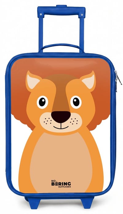 NoBoringSuitcases.com® - Kinderkoffer blauw - Kindertrolley jongen - Dierenportret schattige leeuw - Koffer kind lichtgewicht - Reiskoffer trolley voor kinderen - Koffertje met lichtgevende wieltjes - Rolkoffer