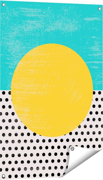 Gards Tuinposter Abstracte Kunst - Zon met Zwarte Stippen - 60x90 cm - Tuindoek - Tuindecoratie - Wanddecoratie buiten - Tuinschilderij