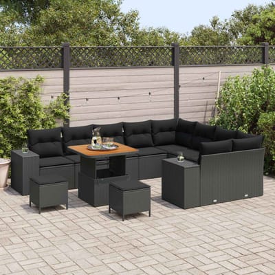 vidaXL - Tuinbank - Set - 12 - st - 9-Aantal - zitplaatsen - Zwart - poly - rattan