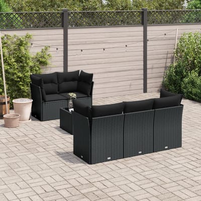 vidaXL - 6-delige - Loungeset - met - kussens - poly - rattan - zwart