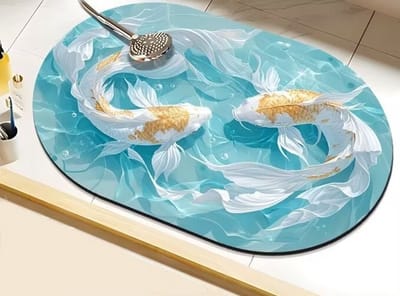 Badmat Antislip Absorberende Badkamermat Diatomeeënaarde Microvezel Badmat Zacht Sneldrogend 50 x 80 cm Wit en Goud Karper