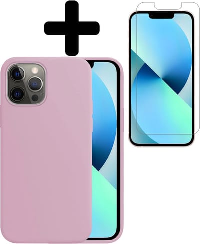 Hoesje - Met Screenprotector - Geschikt voor Apple iPhone 13 Pro - Sterk & Shockproof - Telefoon Hoes - Back Cover - Siliconen Case - Telefoonhoes - Lila