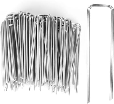Tuingrondankers - Grondnagels Haringen - Buitenprojecten Bevestigen - Verzinkt Staal U-Vorm - 100 stuks - Zilver