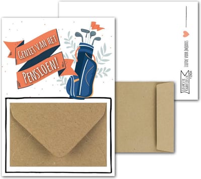 Geldkaart met mini Envelopje -> Pensioen - No:01 (Golfen-Golf clubs-Geniet van het pensioen) - LeuksteKaartjes.nl by xMar