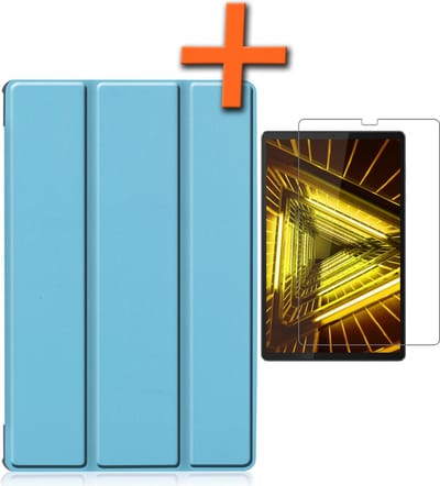 Hoesje - Geschikt voor Lenovo Tab M10 FHD Plus (2e / 2nd Generatie) - Met Screenprotector - Trifold Bookcase - Hard Cover - Hardcover Book Case - Tablet Hoes - Lichtblauw