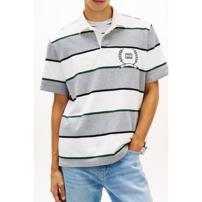 Tommy Hilfiger Tjm Relaxed Ss Stripe Polo Grey Heather Stripe Maat: S | Poloshirts Outlet | Heren | Grijs