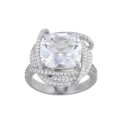 Cavill - Zilveren Ring - 925 Sterling Zilver - Witte Topaas 5 827 ct - Antiek Kussenslijpsel - Pavé Zirkonia - Elegante Damesring