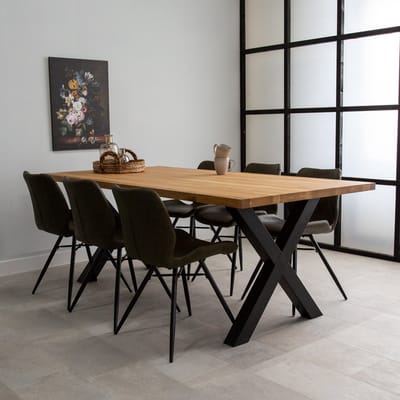 Dimehouse Industriële Eettafel Eikenhout X-poot Zwart Rover 200 x 100 x 4 cm - Eikenhout - Industrieel - Rechthoek