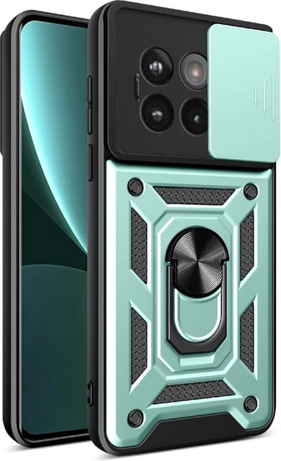 Coverup Hoesje - Geschikt voor OnePlus 13R Hoesje - Coverup Armor Ring Kickstand Back Cover met Camera Shield - Mintgroen