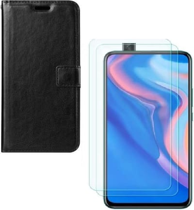 hoesje Geschikt voor: Huawei P Smart Z Portemonnee zwart met 2 stuks Glas Screen protector