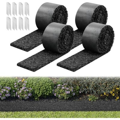 VEVOR Rubberen Mulchmat, 4 Rollen Van 305 X 11,5 cm Elk, Onkruidbestrijdingsmat 1,3 cm Dik, Tuinvlies, Onkruidwerende Mat, Tuinrand, Border Mat, Looppadmat voor Landschapsinrichting
