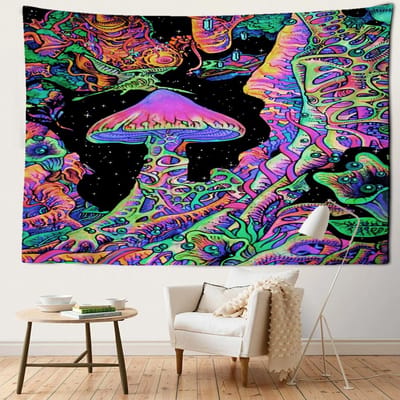 Nachtelijke Hemel Paddenstoel Wandkleed Boheemse Stijl Hippie Tapijten Kunstenaars Huis Decoratie Achtergronddoek 95x70CM blue
