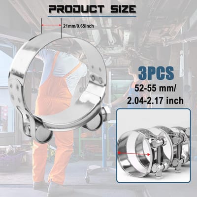 Dailygoods - 3Stks Roestvrijstalen T Bout Slangklemmen, 52-55mm Zware Turbo Inlaat Slangklem, Verstelbare Metalen Uitlaatslangklem, Enkele Bout Slang Superklem voor Hoge Druk Ontluchtingspijp