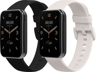 kwmobile 2x horlogebandjes geschikt voor Xiaomi Mi Band 7 Pro bandje - Smartwatch bandjes van TPU - Activity tracker horloge band in zwart / wit